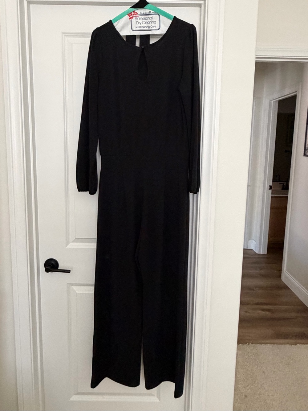 Black Long-Sleeve Jumpsuit - Women's Elegant Wide-Leg